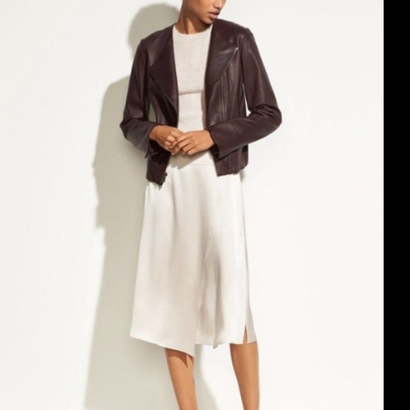 Vince Jackets & Blazers - VINCE Asymmetric Zip Lamb Leather Black Cherry Biker Jacket (Women's Small)